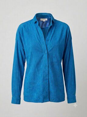 MAGLIA Leather Suede Shirt Jacket Partially Satin Lined 80s Glam Boxy EUC M